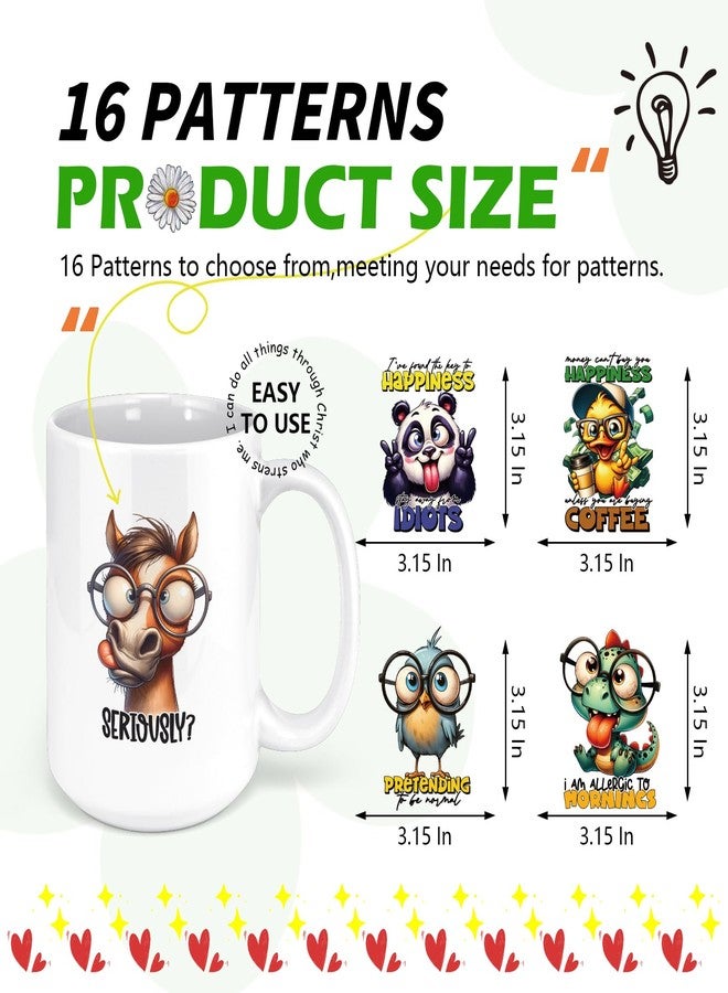 AFRITEE Funny Animals UV DTF Stickers - 20 Sheets Yes I'm Perfect Fun Cow Uvdtf Tumbler Wraps for 16 oz Glass Cups, Dinosaur Crocodile Hippo Bird Transfer Sticker DIY Water Bottle Craft Decals Decorations - Image 4