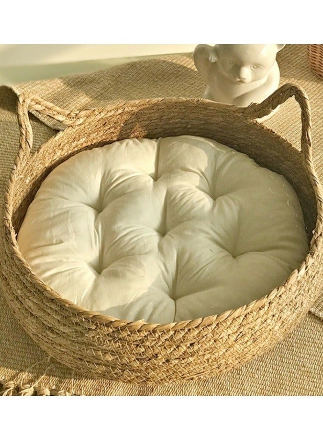 Aikenn Hand-Made Rattan Round Cat Bed Round Straw Nest Woven Pet House Removable Four Seasons Universal Straw Cat Kennel With Soft Cushion Cotton 
43x43x14 Centimeter  - Image 3
