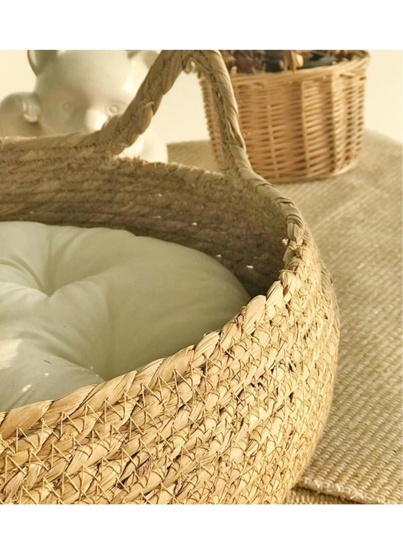 Aikenn Hand-Made Rattan Round Cat Bed Round Straw Nest Woven Pet House Removable Four Seasons Universal Straw Cat Kennel With Soft Cushion Cotton 
43x43x14 Centimeter  - Image 4