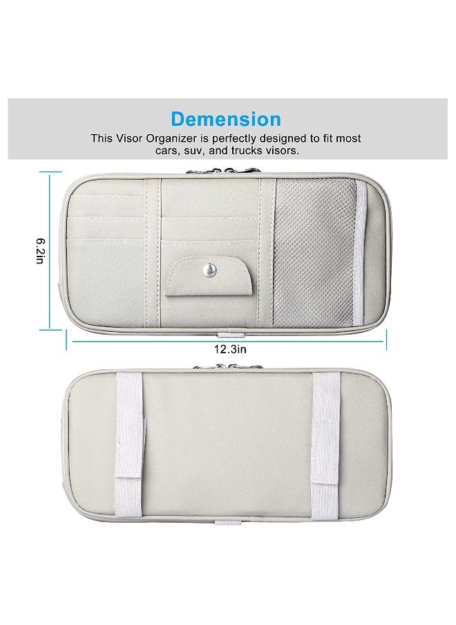 Generic Car Sun Visor Organizer, Car Truck SUV Storage Pouch Registration Holder,Auto Interior Accessories Leather Pocket Organizer with Multi-Pocket Net Zipper for Card License Pen Key Document Sunglasses  - Image 3