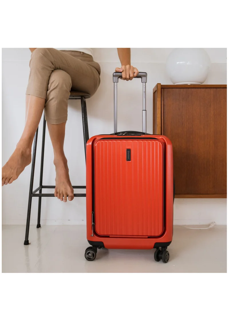 eminent Hard Shell Travel Bag Alfred Front Loading Business Carry On Luggage trolley with Built in 2 sided TSA Compatible Combination Lock and USB Port KK50B Lava Orange