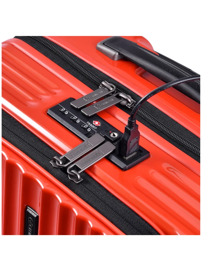 eminent Hard Shell Travel Bag Alfred Front Loading Business Carry On Luggage trolley with Built in 2 sided TSA Compatible Combination Lock and USB Port KK50B Lava Orange