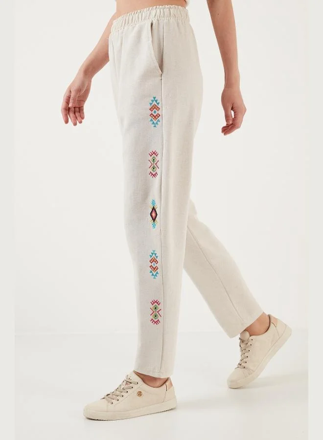 Lela Lela Bohemian Embroidered Linen and Cotton Blend Harem Pants Women's PANTS 5865050