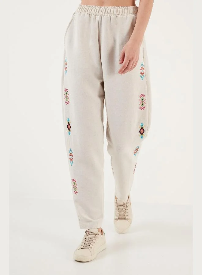 Lela Lela Bohemian Embroidered Linen and Cotton Blend Harem Pants Women's PANTS 5865050