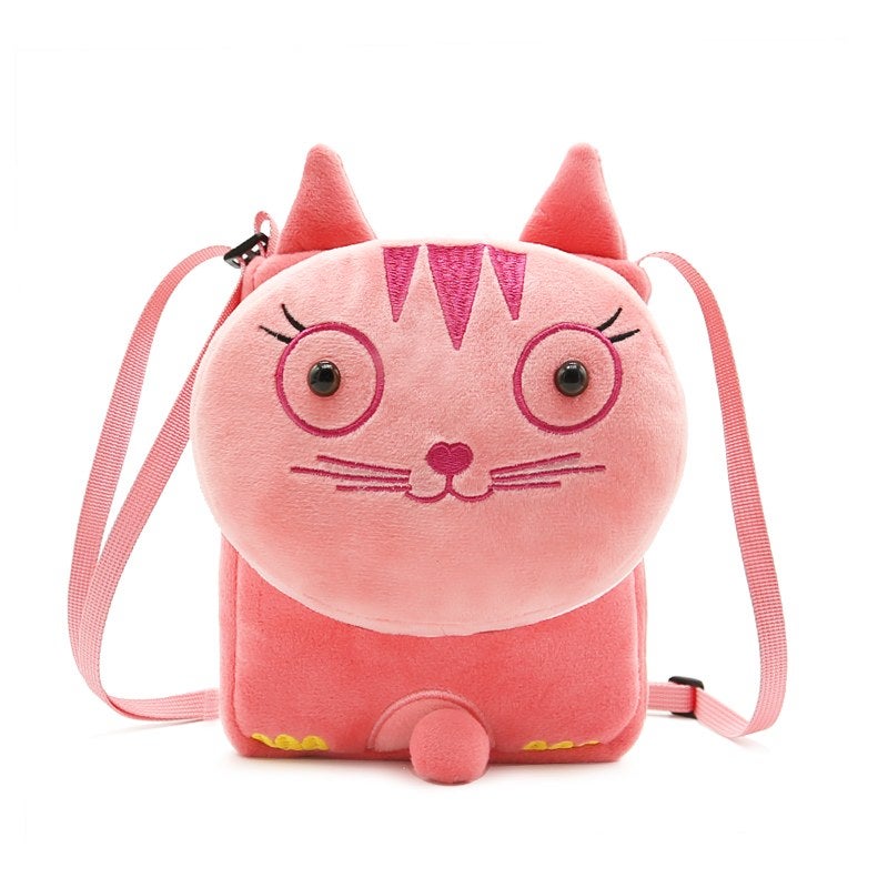 Plush Kids Crossbody Bag, Cat Animal Design, Soft Lightweight Shoulder Bag for Daily Outings - Image 1