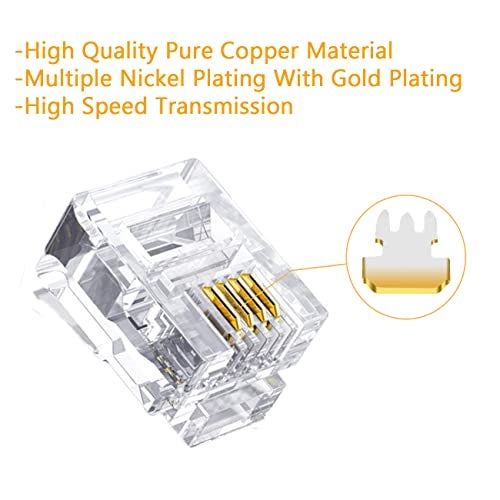 Hetjosee RJ11 Connectors 25 Pack 6P4C Plug Telephone Modular Plug Phone Jack Adapter Crimp End Telephone Cord Connector - Image 4