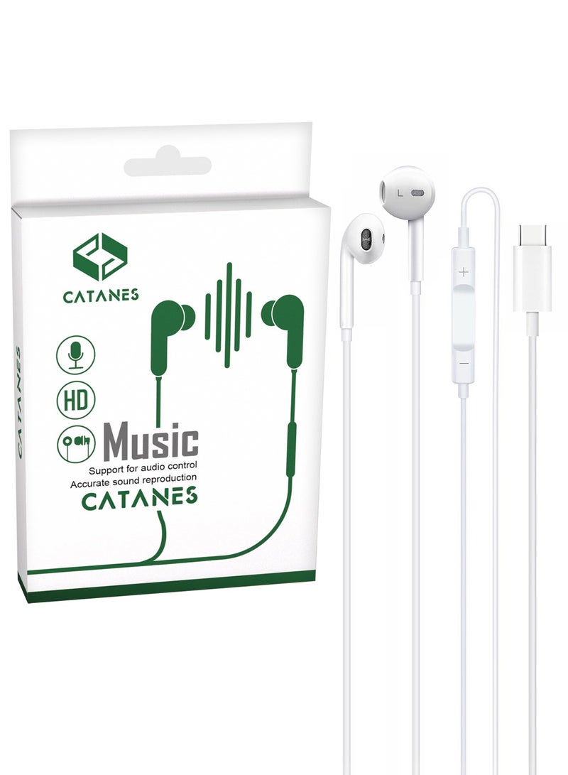 CATANES USB C Headphones with Microphone Volume Control and Pure Sound White  - Image 5
