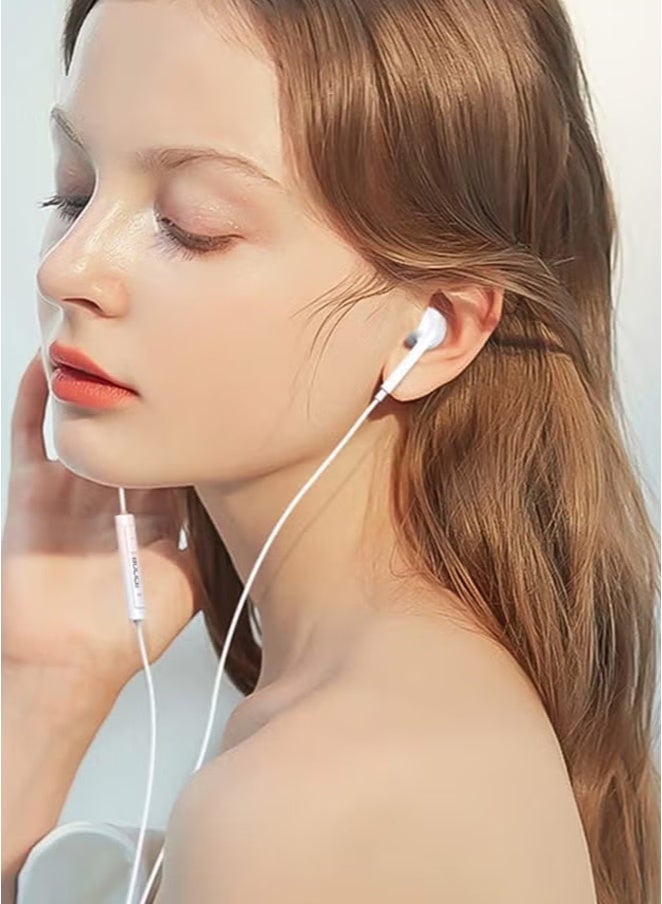 BOLICE Type-C Wired Earphones for iPhone 15 Pro Max | Hi-Fi Stereo Sound with Built-in Mic and Volume Control - White - Image 2