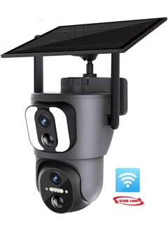 STAR LINE Dual Lens 6MP Outdoor PT Camera 2K Dual Screen Solar  Sim 4G Dual PIR Humam Detection Car Tracking Smart Linkage Security Cameras Security Surveillance, HD Resolution (3MP fixed lens and 3MP PT lens), Color Night Vision(WiFi Version No Card)  - Image 1