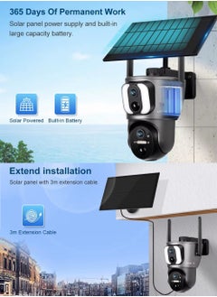STAR LINE Dual Lens 6MP Outdoor PT Camera 2K Dual Screen Solar  Sim 4G Dual PIR Humam Detection Car Tracking Smart Linkage Security Cameras Security Surveillance, HD Resolution (3MP fixed lens and 3MP PT lens), Color Night Vision(WiFi Version No Card)  - Image 3