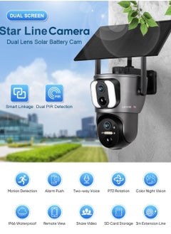 STAR LINE Dual Lens 6MP Outdoor PT Camera 2K Dual Screen Solar  Sim 4G Dual PIR Humam Detection Car Tracking Smart Linkage Security Cameras Security Surveillance, HD Resolution (3MP fixed lens and 3MP PT lens), Color Night Vision(WiFi Version No Card)  - Image 5