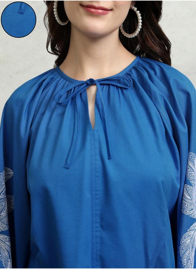 Tokyo Talkies Floral Print Balloon Sleeve Top with Tie-Up Neck by Styli  - Image 5