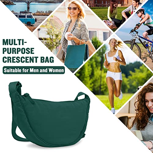 EVGLOW Nylon Crescent Crossbody Bag for Women Purses Trendy Men,Small Travel Sling Bag Hobo,Lightweight Fanny Pack with Zipper Adjustable Strap,Round Soft Shoulder Pouch for Everyday Use Sport(Dark Green) - Image 5