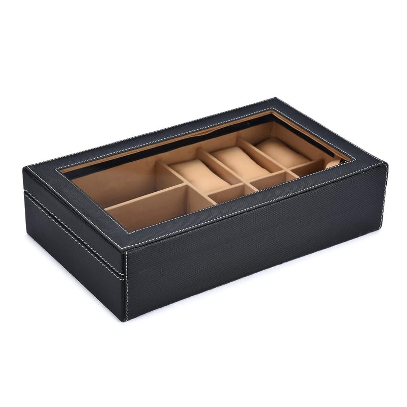 STORESHINE Unisex 6 Slots Watch Box Organizer & 3 Slot for sunglasses PU Leather Wrist Watches Acrylic Display Case Storage Box in Black and Beige Color - Image 5