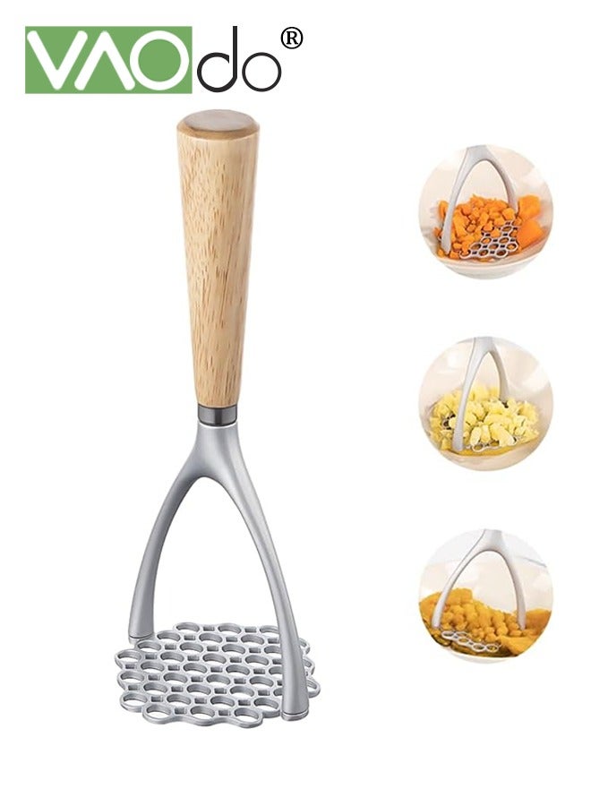 فاو دو مهروس البطاطس المصنوع من سبائك الألومنيوم، مكبس البطاطس اليدوي، أداة التكسير بمقبض خشبي للبطاطس والفاصوليا والخضروات والفواكه - Image 1