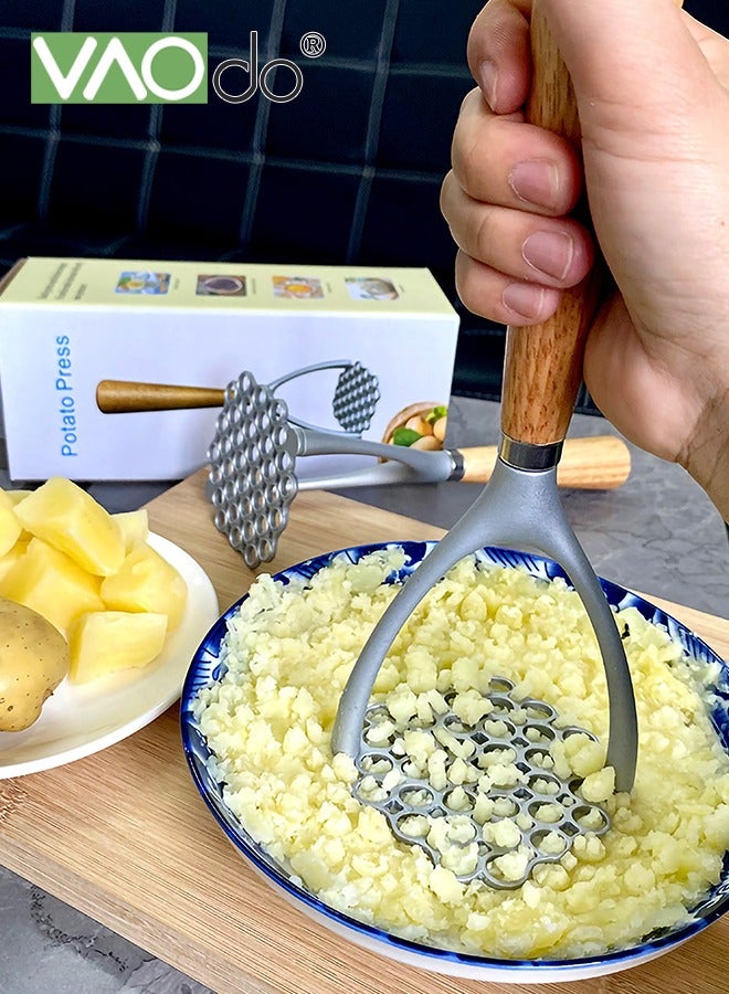 فاو دو مهروس البطاطس المصنوع من سبائك الألومنيوم، مكبس البطاطس اليدوي، أداة التكسير بمقبض خشبي للبطاطس والفاصوليا والخضروات والفواكه - Image 4