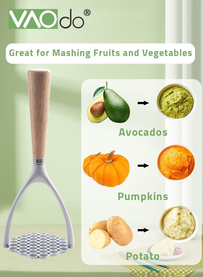 فاو دو مهروس البطاطس المصنوع من سبائك الألومنيوم، مكبس البطاطس اليدوي، أداة التكسير بمقبض خشبي للبطاطس والفاصوليا والخضروات والفواكه - Image 3