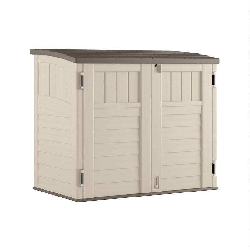suncast Suncast 34 Cu Ft Capacity Horizontal Outdoor Storage Shed for Garbage Cans Garden Accessories Backyard and Patio Use Vanilla 