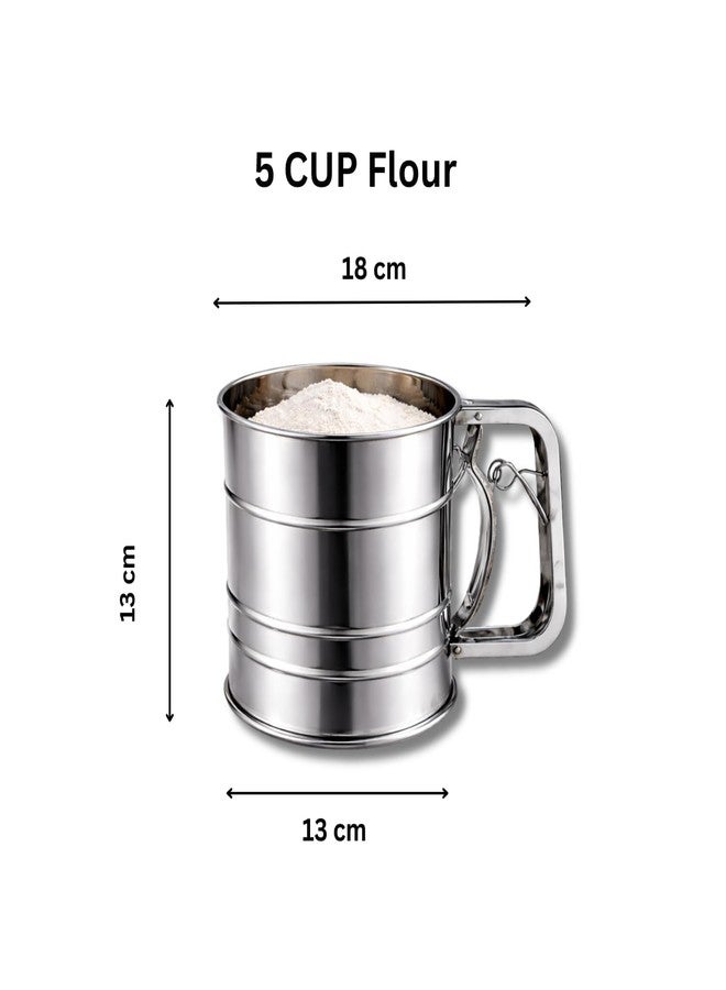 MSA Stainless Steel Flour Sifter | Hand Press Atta Chalni with Fine Mesh | Large Capacity Sieve for Baking Flour, Sugar & Coffee Powder - Image 5