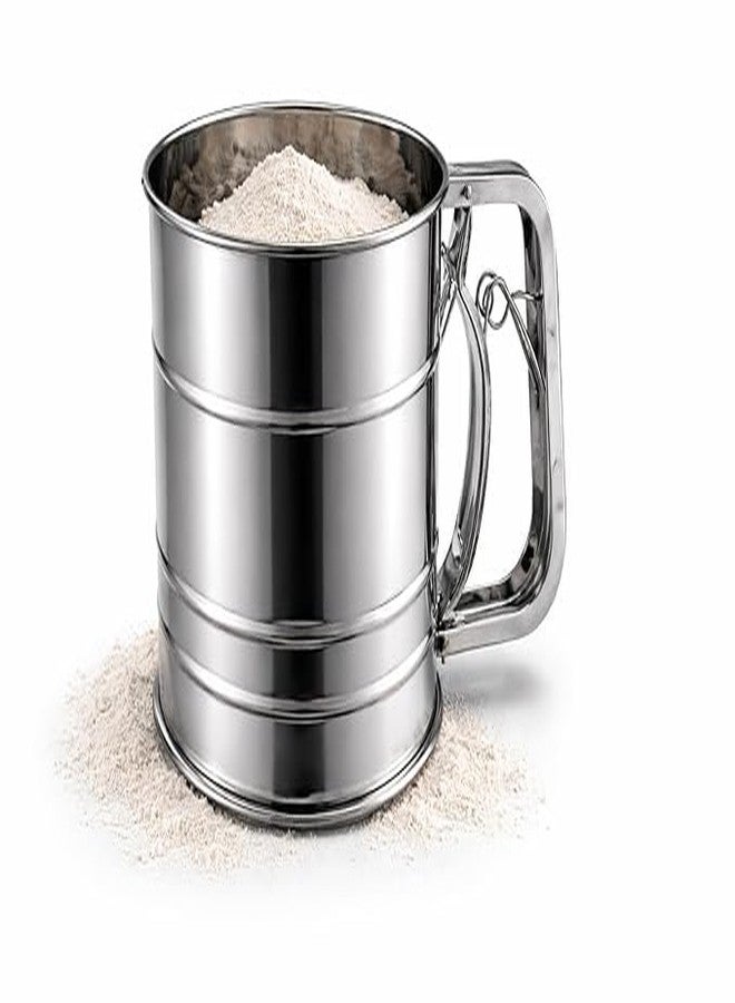 MSA Stainless Steel Flour Sifter | Hand Press Atta Chalni with Fine Mesh | Large Capacity Sieve for Baking Flour, Sugar & Coffee Powder - Image 4