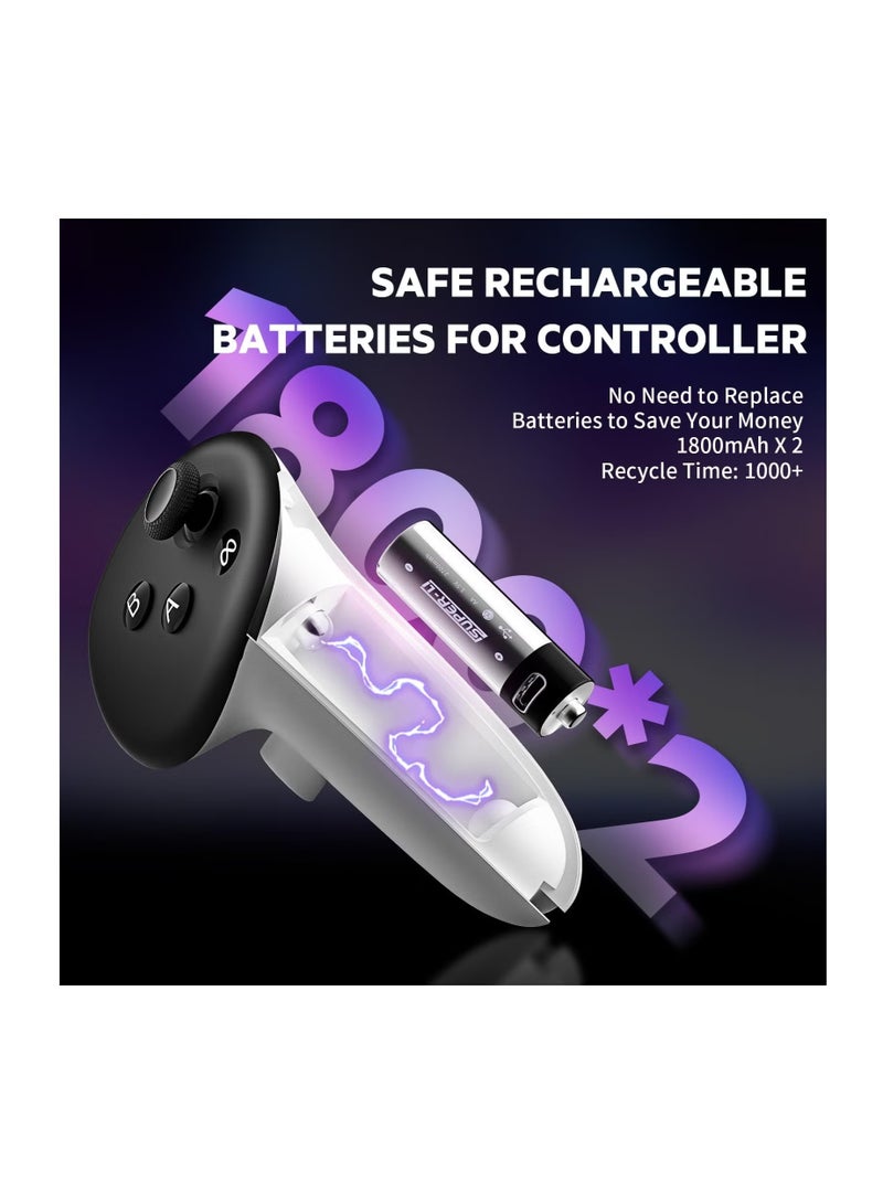 Rock Pow Charging Dock for Oculus/Meta Quest 3 with RGB Light, VR Headset Charging Station with USB-C Fast Charging, Headset and Controller Display Stand Accessories with 2 x 1800Mah Rechargeable Batteries - Image 3