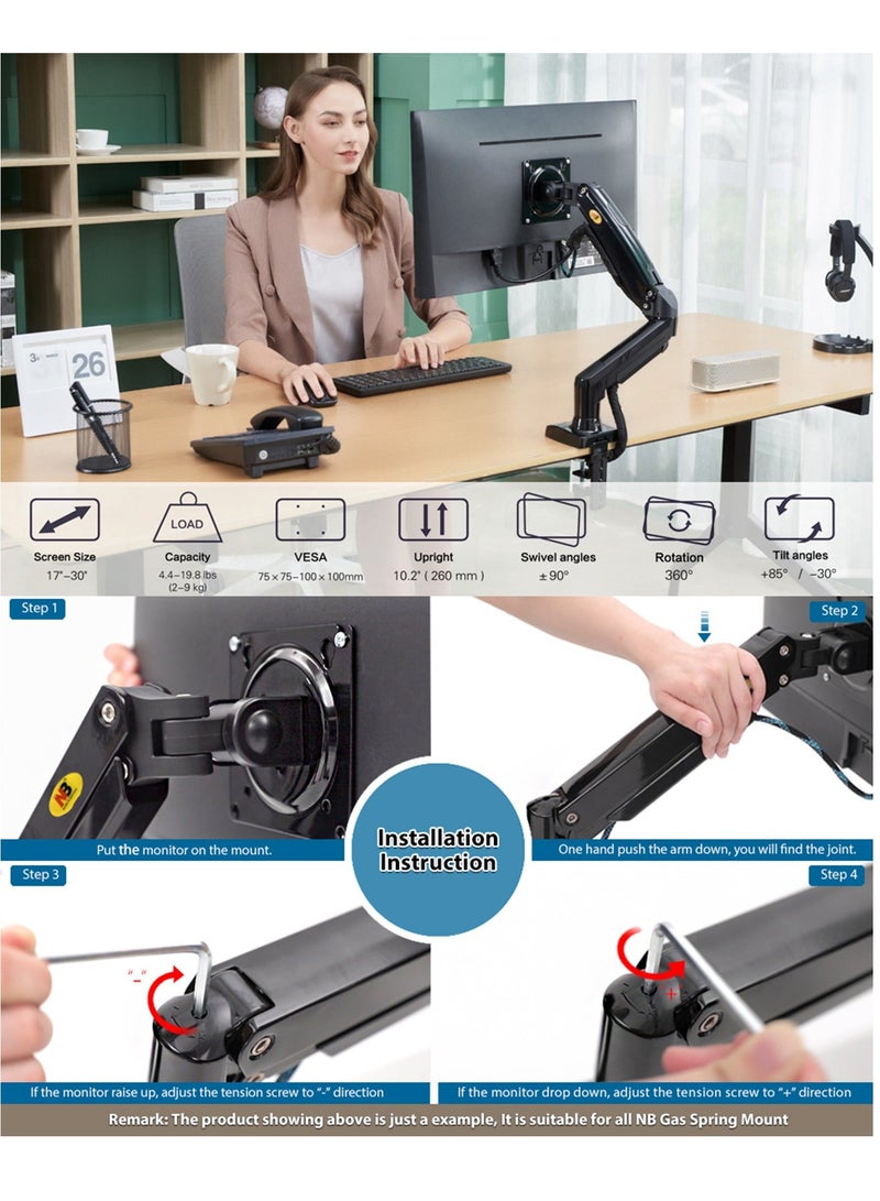 NB NORTH BAYOU Full Motion Swivel Monitor Arm with Gas Spring for 17-30''Monitors(Within 4.4lbs to 19.8lbs),Monitor Desk Mount Computer Monitor Stand F80 - Image 2