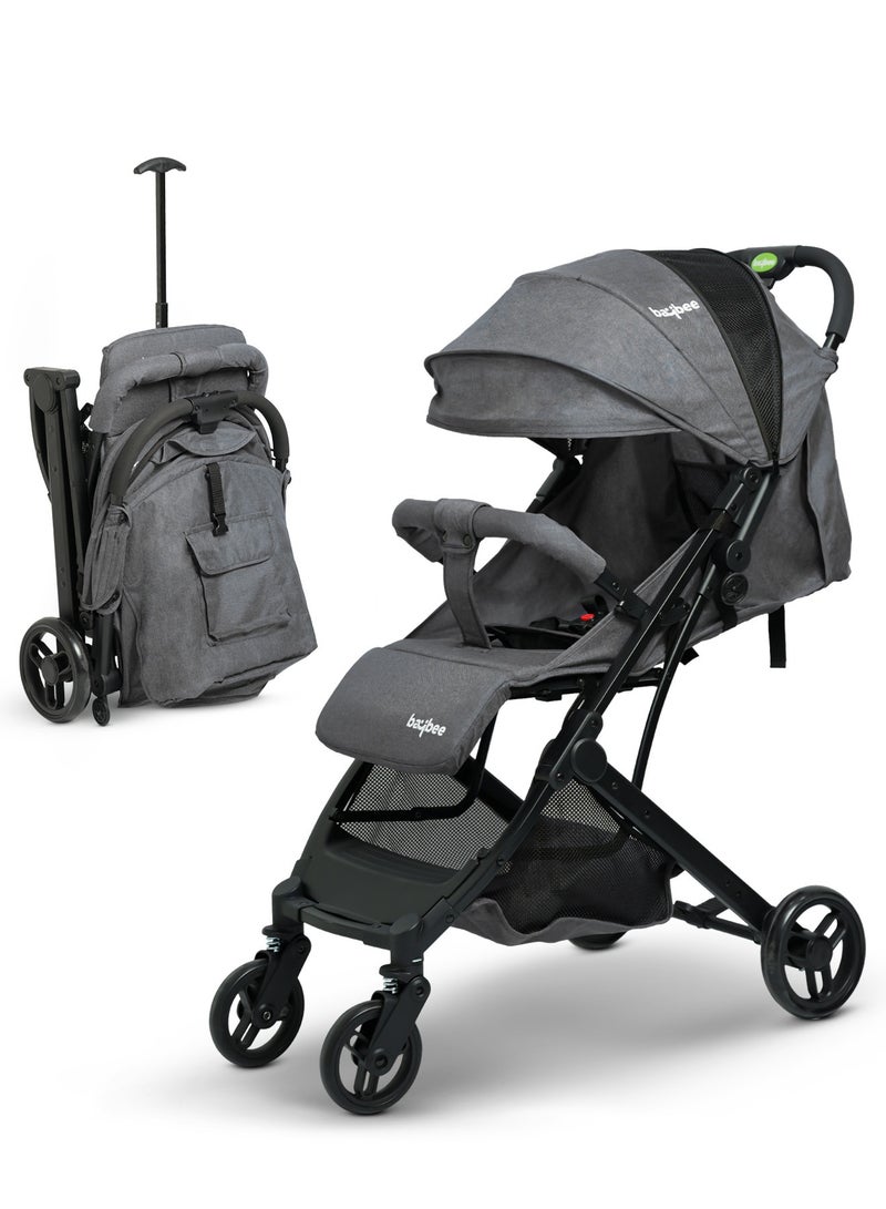 BAYBEE Foldable Cabin Baby Stroller Pram for Baby with 3-Position Adjustable Seat, Metal Frame & Canopy, Bassinet, Parent Handle, 5 Point Safety Belt, Stroller for Kids Toddler 0 to 3 Years Boy Girl Grey - Image 1