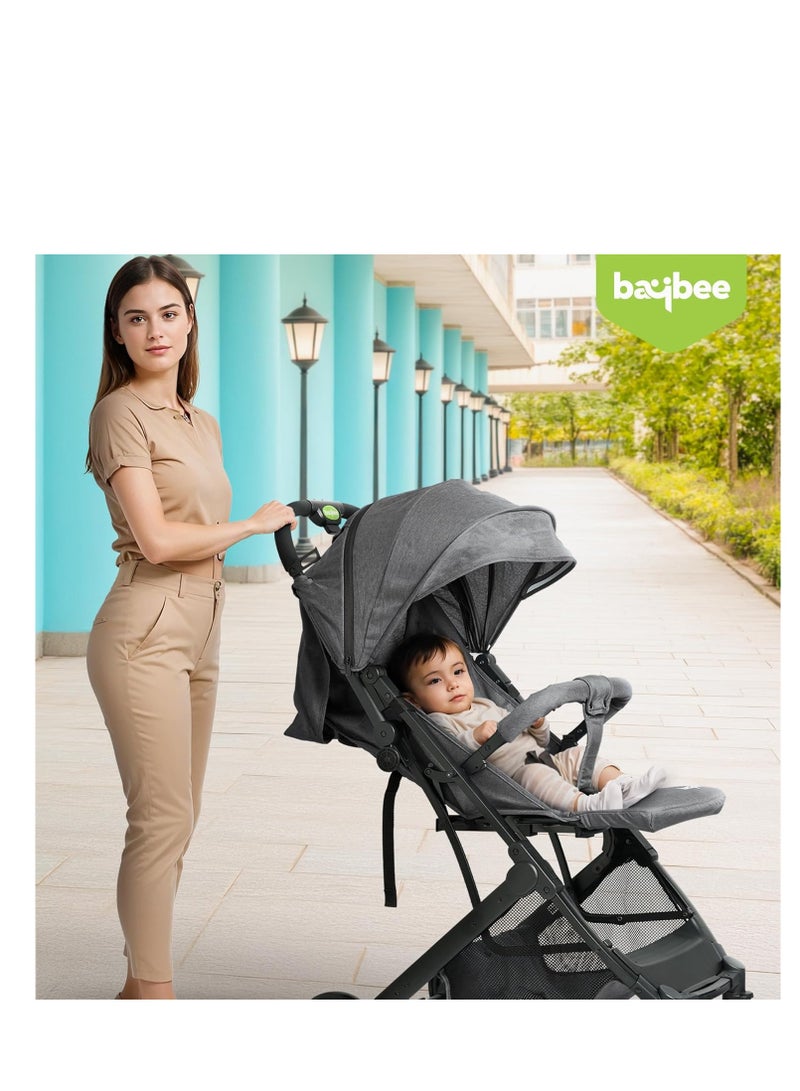 BAYBEE Foldable Cabin Baby Stroller Pram for Baby with 3-Position Adjustable Seat, Metal Frame & Canopy, Bassinet, Parent Handle, 5 Point Safety Belt, Stroller for Kids Toddler 0 to 3 Years Boy Girl Grey - Image 2