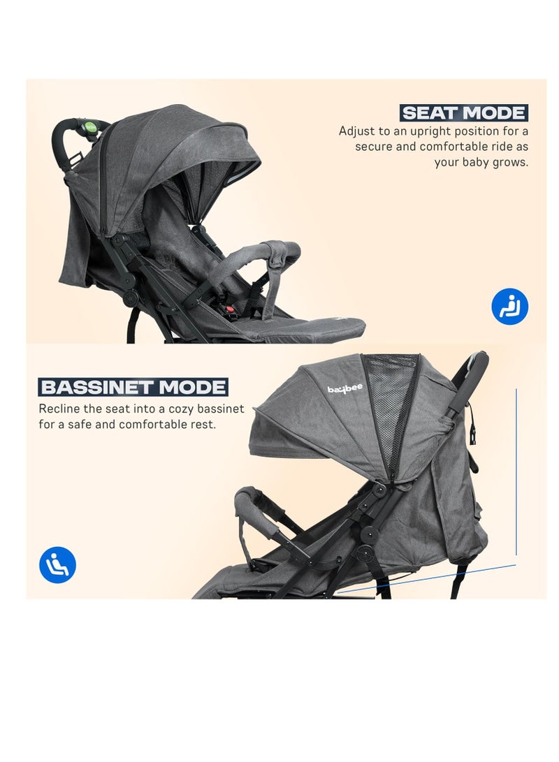 BAYBEE Foldable Cabin Baby Stroller Pram for Baby with 3-Position Adjustable Seat, Metal Frame & Canopy, Bassinet, Parent Handle, 5 Point Safety Belt, Stroller for Kids Toddler 0 to 3 Years Boy Girl Grey - Image 3