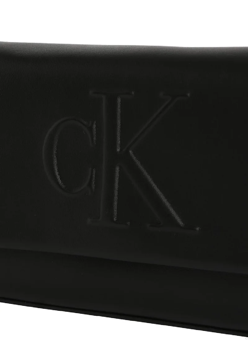 Calvin Klein Jeans Women's Flap Shoulder Bag Pouch - Faux Leather, Black