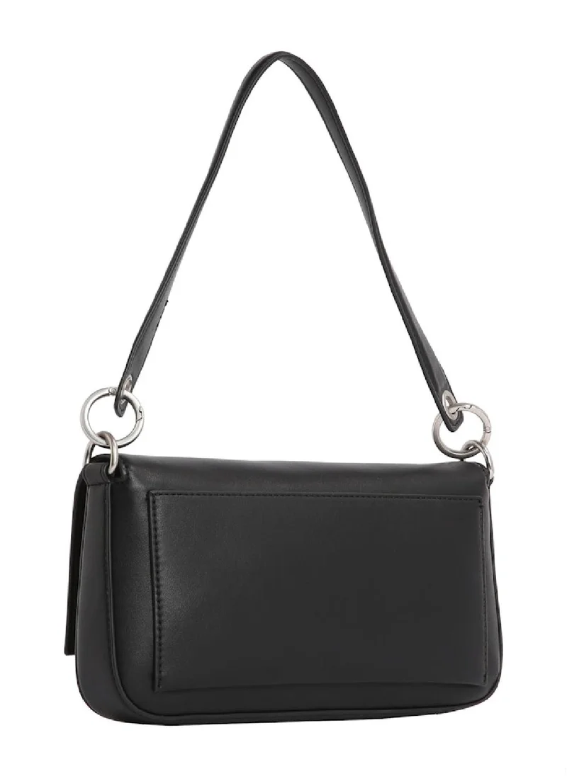 Calvin Klein Jeans Women's Flap Shoulder Bag Pouch - Faux Leather, Black