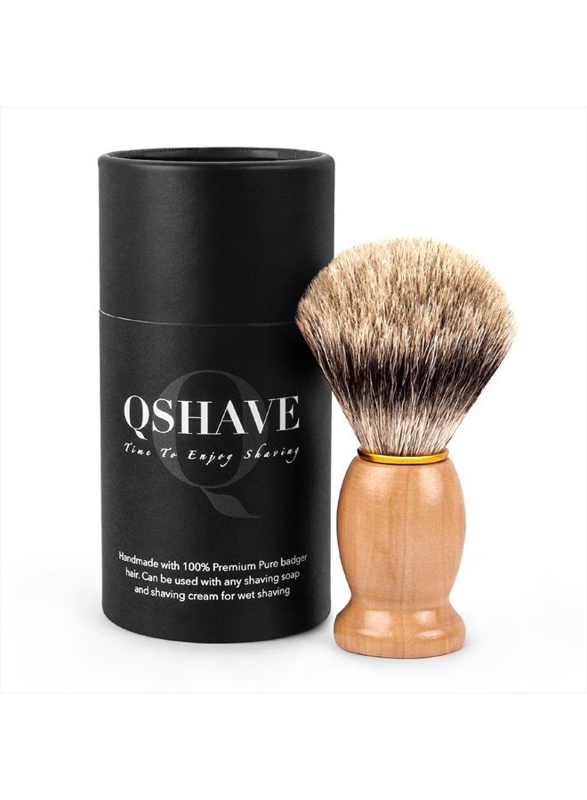 QSHAVE 100% Best Original Pure Badger Hair Shaving Brush Handmade. Real Wood Base. Perfect for Wet Shave, Safety Razor, Double Edge Razor - Image 1