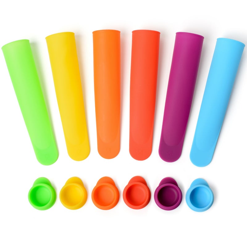 Silicone Popsicle Molds  Ice Pop Maker  Multi Color Set of 6 with Lids  Bright   By Sunsella