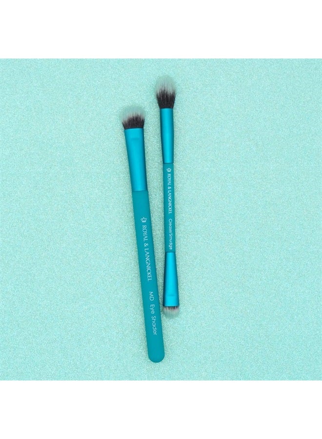 MODA EZGlam Duo, Smoky Eyes, Travel Size 2pc Makeup Brush Set Includes - Eye Shader, Crease/Smudger Brush, Teal - Image 2