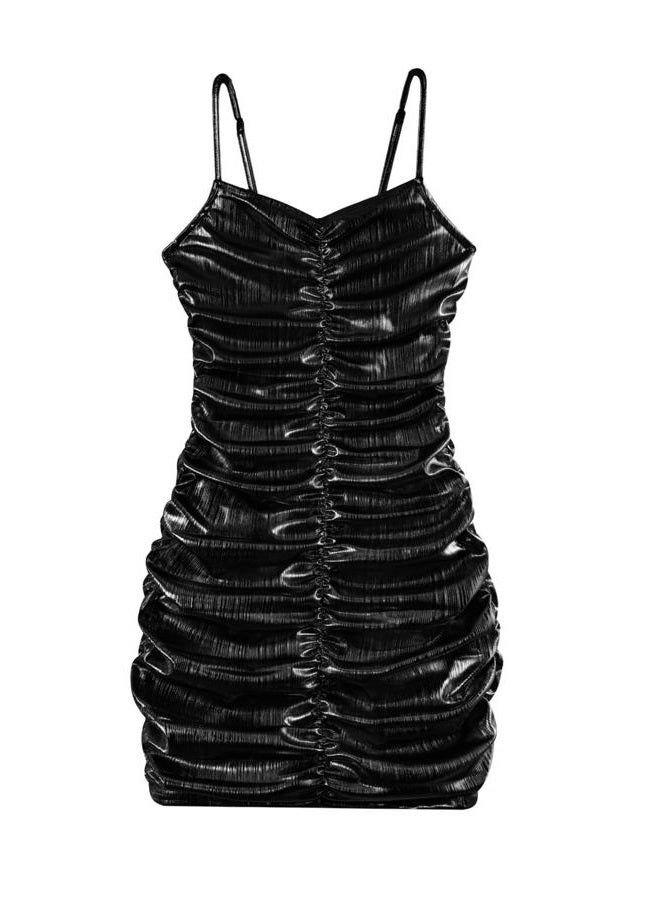 EXARUS Girls Spaghetti Strap/Long Sleeve Formal Dresses Teen Bodycon Ruched Party Prom Dance Graduation Fancy, Spaghetti Strap Black, 10 Years - Image 1