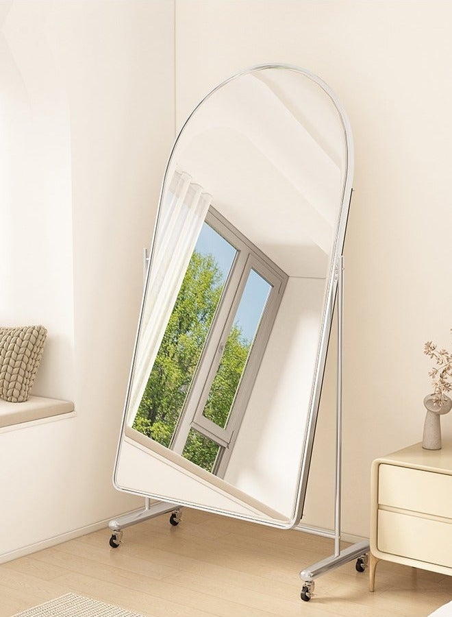 Raffine Multipurpose Use Moveable Arched Design Full Length Mirror Floor Standing Mirror Large Full Body Mirror Dressing Mirror Round Durable Stainless Steel Aluminum Frame Decorative Mirror with Wheels for Living Room Home Shops 60x40x166 cm  - Image 1