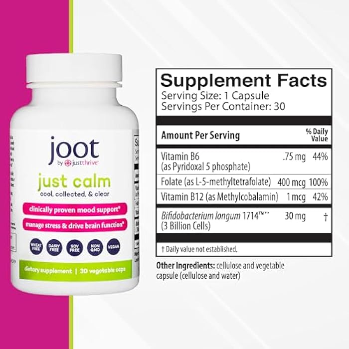 Just Thrive - Just Calm - Cortisol Manager - Calming, Memory, and Mood Support Supplement - Vegan, 30 Calm Capsules - Image 2