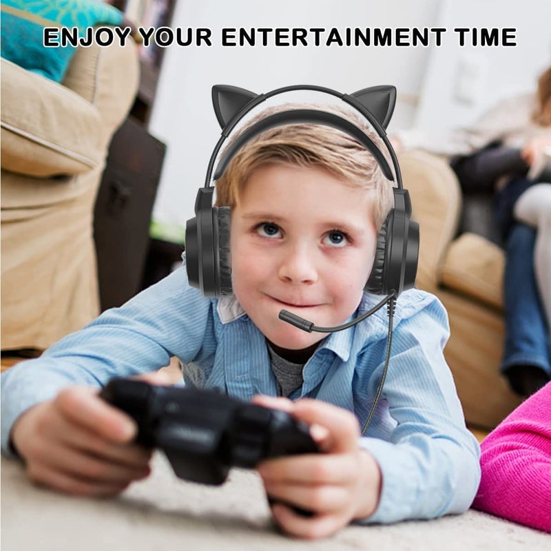 Jinserta Gaming Headset with Removable Cat Ears, 3.5mm Wired Headphones with Adjustable Microphone, Extendable Padded headband, Noise Cancelling and RGB Light Headphones for Xbox/PS4/Switch/Mac/Phone (Green) - Image 5