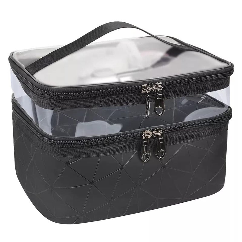 Trendegic Waterproof Multipurpose Clear PVC Zipper Cosmetic Travel Wash Bag Toiletry Makeup Organizer Portable Carry Bag Pouch for Women Girls Diamond Black - Image 1