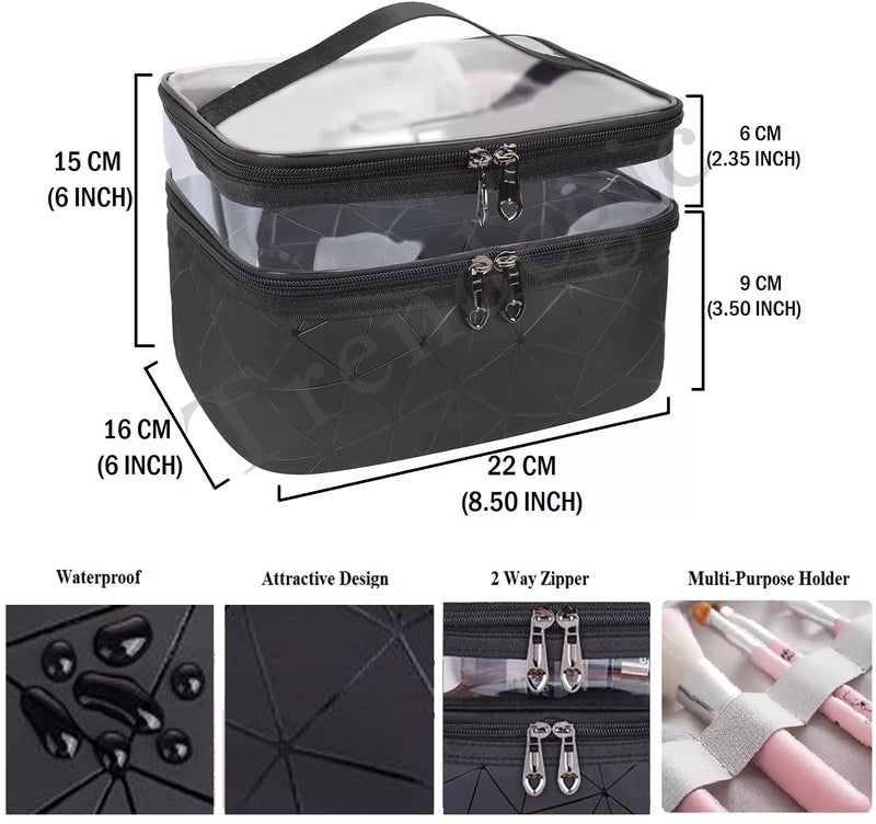 Trendegic Waterproof Multipurpose Clear PVC Zipper Cosmetic Travel Wash Bag Toiletry Makeup Organizer Portable Carry Bag Pouch for Women Girls Diamond Black - Image 5