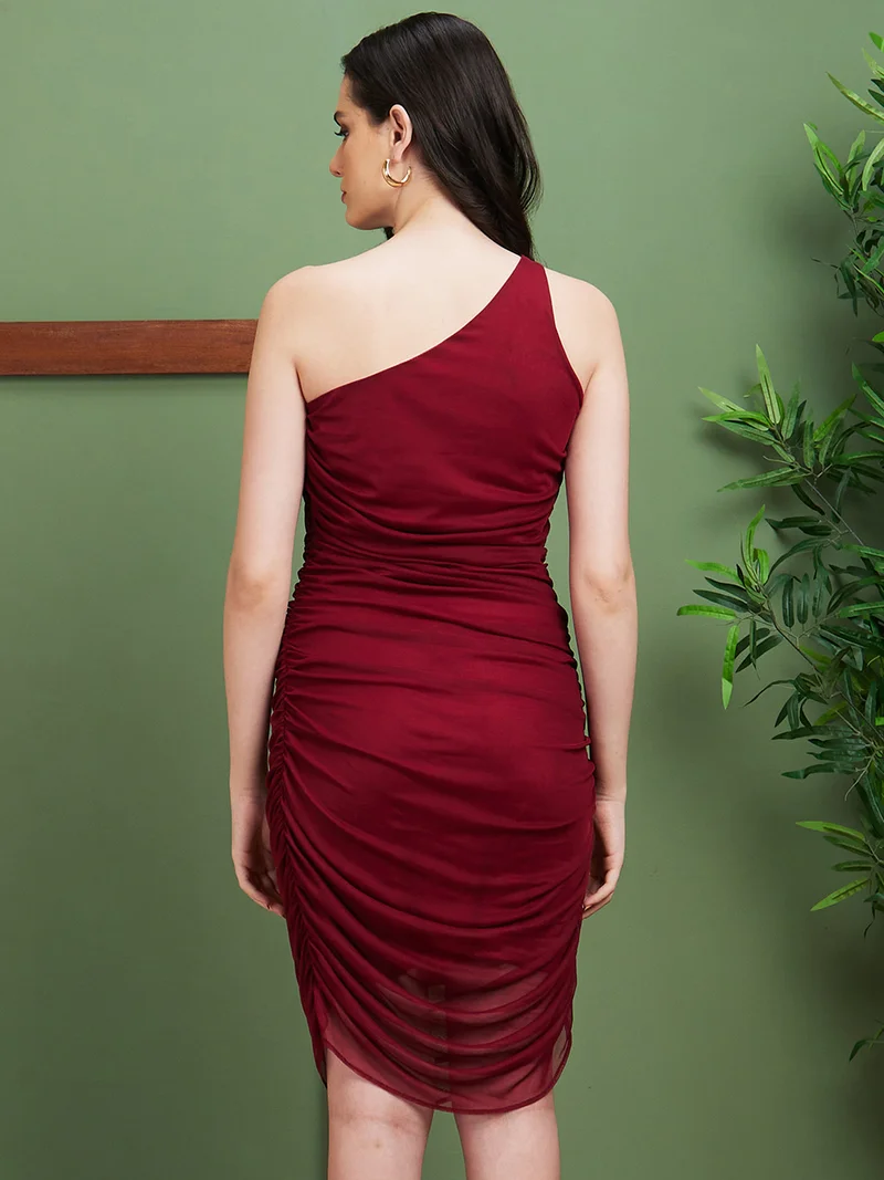 globus Women One Shoulder Ruched Bodycon Party Dress