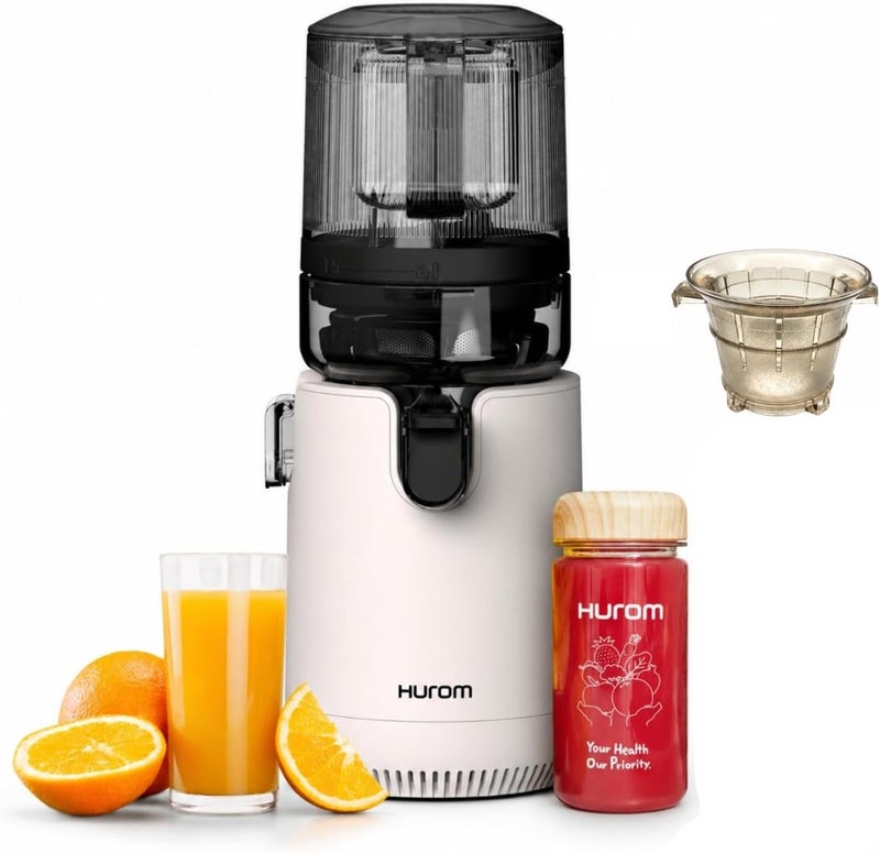 Hurom Cold Press Slow Juicer with Mega Hopper, 150W Quiet Motor, BPA-Free Juicer for Whole Fruits & Vegetables, Easy Clean Masticating Juicer Extractor, Space-Saving Design, Mushroom White E50ST - Image 1