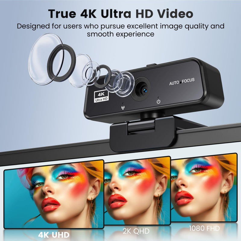 cbeyook Basic 4K Autofocus Webcam, 90Â° Wide Angle Computer Camera with Adjustable Monitor Clip, Built-in Mic & Plug and Play for Windows Mac, Perfect for Zoom Meetings & Remote Work - Image 2