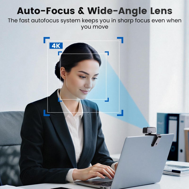 cbeyook Basic 4K Autofocus Webcam, 90Â° Wide Angle Computer Camera with Adjustable Monitor Clip, Built-in Mic & Plug and Play for Windows Mac, Perfect for Zoom Meetings & Remote Work - Image 3
