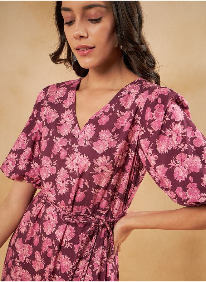 FEMELLA - Floral Belted Tiered Midi Dress by Styli - Image 1