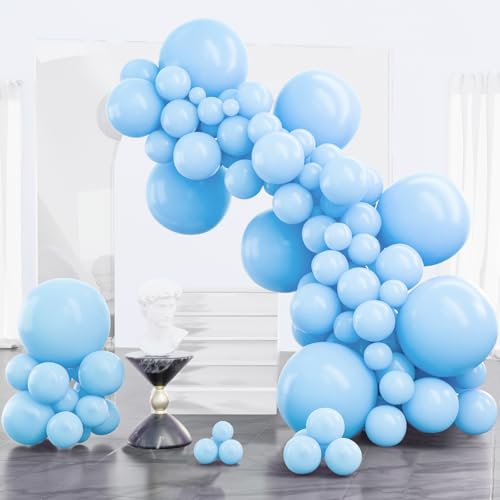 PartyWoo Light Blue Balloons 100pcs Different Sizes of 18 12 10 5 Inch Baby Pastel Sky Aqua Blue Balloon Arch Kit Garland for Birthday Gender Reveal Baby Shower Graduation Party Decorations BlueY4 - Image 1