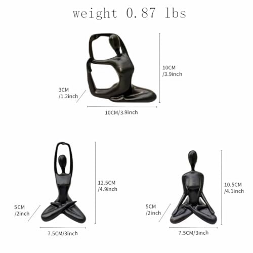 Ni-JASW Black Meditation Yoga Statues Set of 3, Resin Zen Yoga Figurines for Bookself, Home Decor, Gifts - Image 2