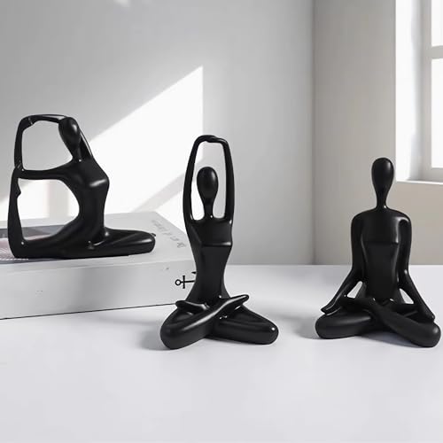 Ni-JASW Black Meditation Yoga Statues Set of 3, Resin Zen Yoga Figurines for Bookself, Home Decor, Gifts - Image 1