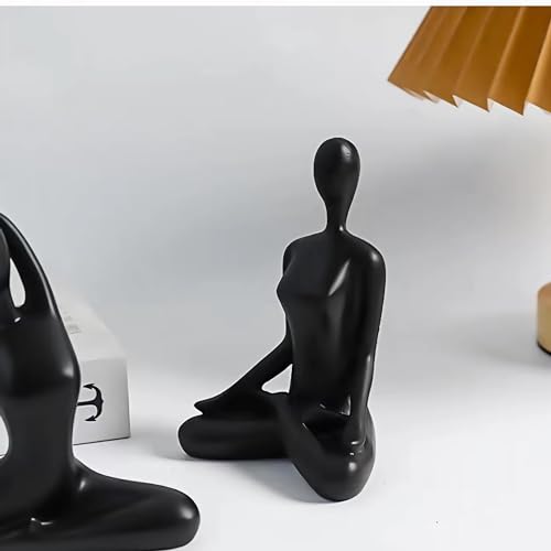 Ni-JASW Black Meditation Yoga Statues Set of 3, Resin Zen Yoga Figurines for Bookself, Home Decor, Gifts - Image 5