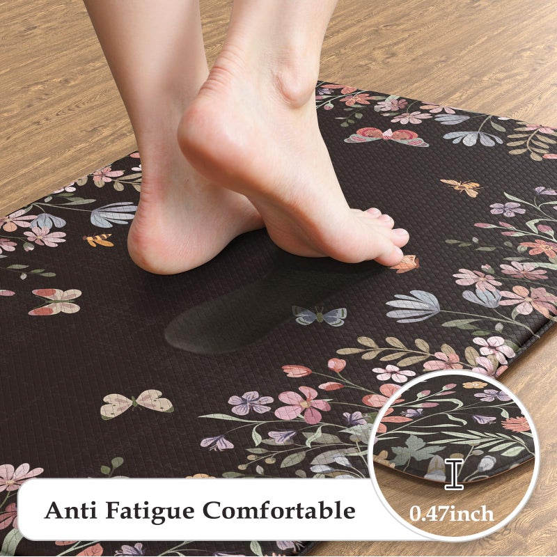 KIMODE Anti Fatigue Kitchen Mats for Floor, Farmhouse Black Kitchen Rugs Sets of 2, Summer Cushioned Kitchen Floor Mats, Comfort Standing Mats for Sink Laundry Office Desk 17"x47"+17"x29" - Image 2
